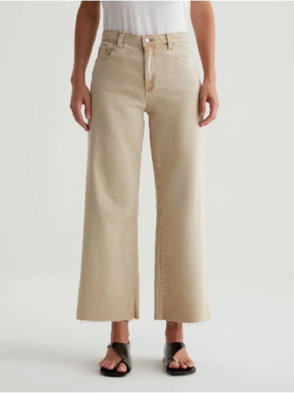 AG High-Rise Sage Wide-Leg Crop Jeans in Light Beige Size 30